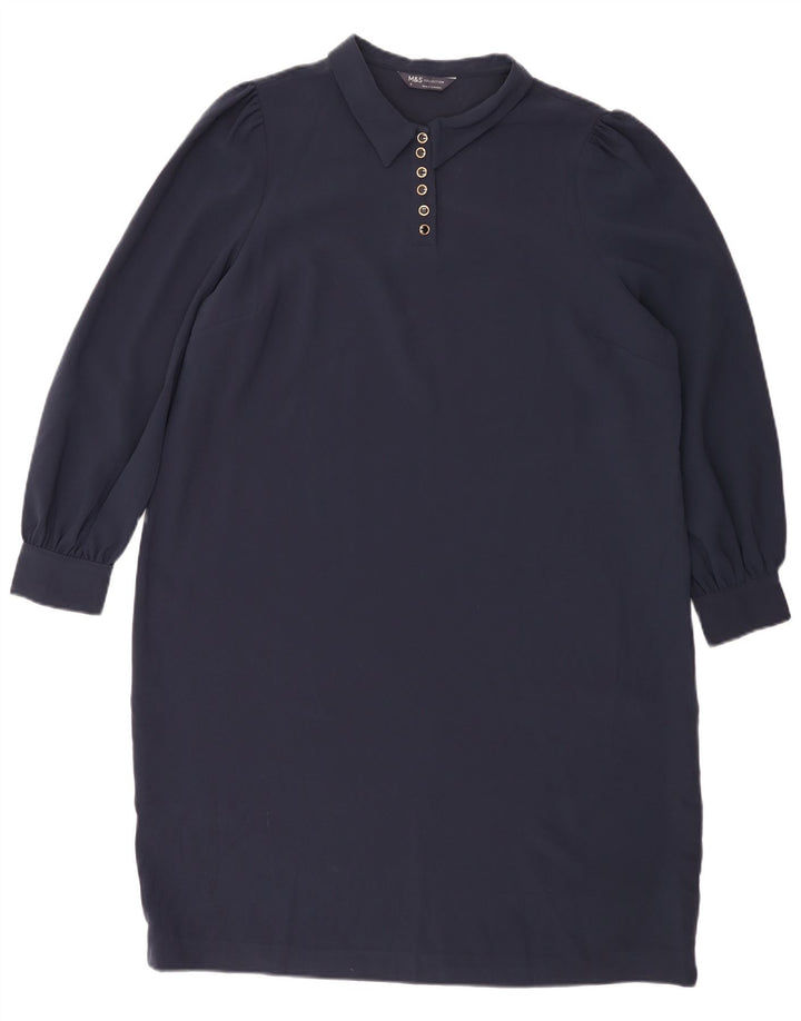 Abito a trapezio a maniche lunghe da donna Marks & Spencer UK 18 XL poliestere blu navy