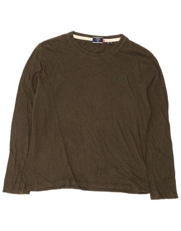 Top da uomo a maniche lunghe Superdry XL in cotone kaki