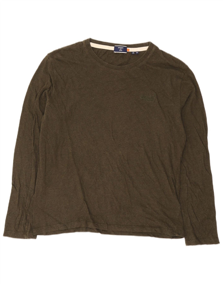 Top da uomo a maniche lunghe Superdry XL in cotone kaki
