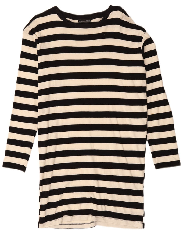 Zara Womens Long Sleeve Oversized T-Shirt Dress UK 10 Small Black Striped