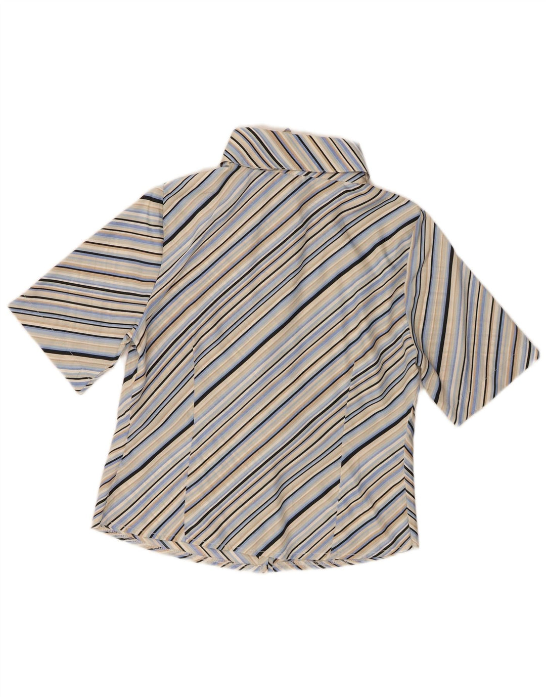 Camicia a maniche corte da donna vintage UK 14 Poliestere a righe blu medio