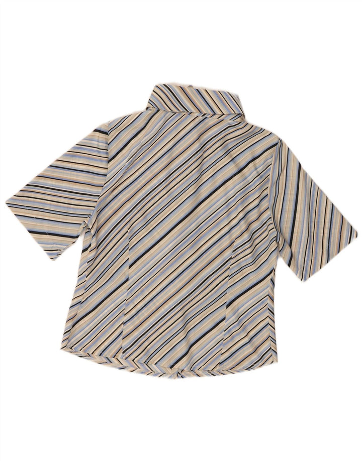 Camicia a maniche corte da donna vintage UK 14 Poliestere a righe blu medio