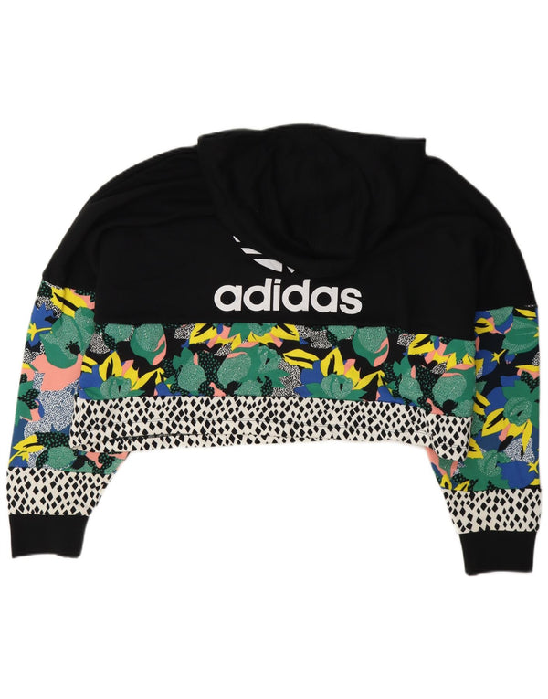 Adidas Donna Her Graphic Felpa con cappuccio oversize UK 14 Medium Nero Floreale