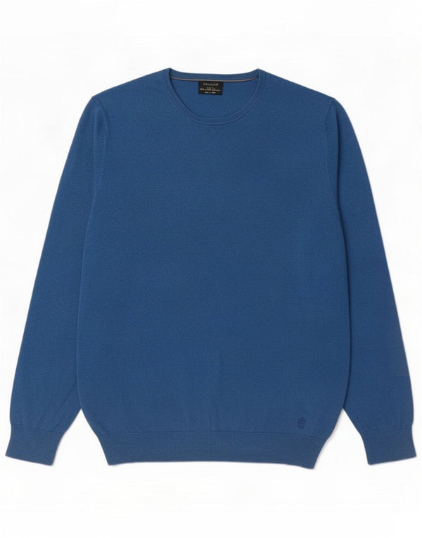 Massimo Dutti Maglione da uomo girocollo grande in cotone color block blu
