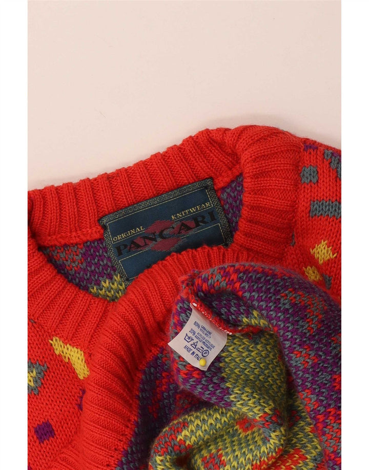Maglione maglione girocollo da uomo Pancari grande lana geometrica rossa
