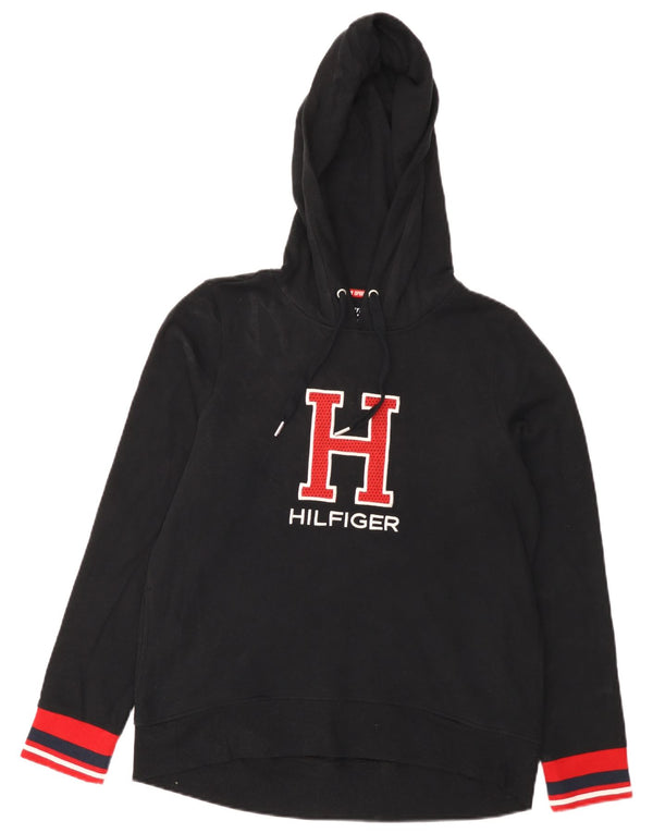 Tommy Hilfiger Womens Graphic Hoodie Jumper UK 14 Medium Black Colourblock