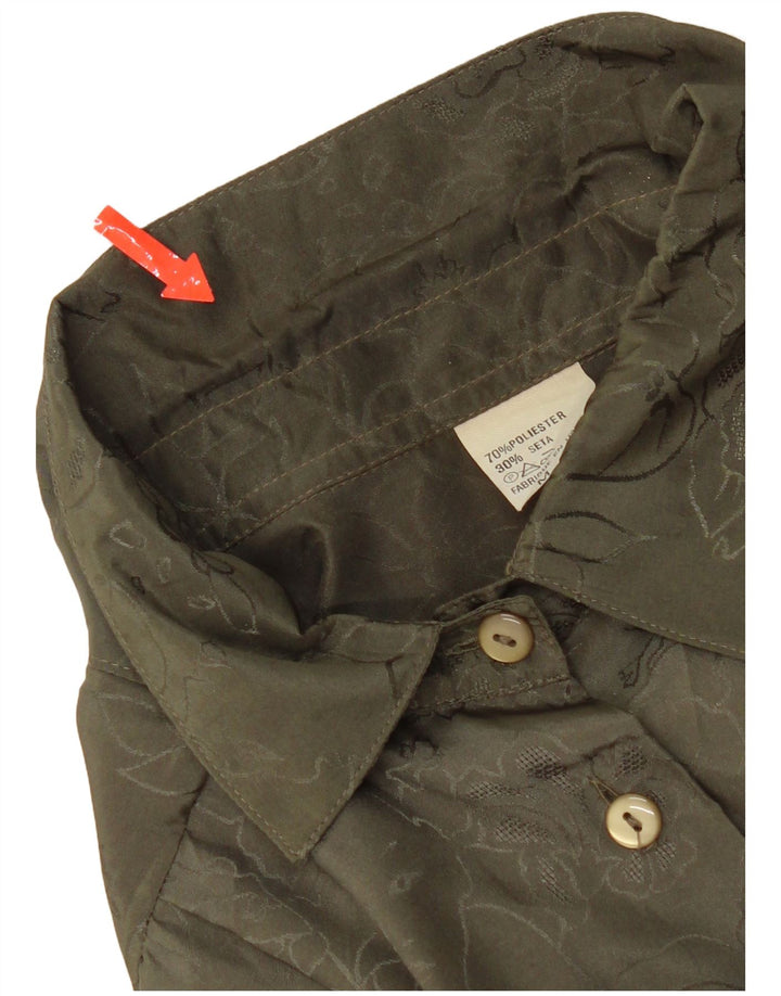 Camicetta camicia vintage da donna UK 14 Poliestere floreale kaki medio