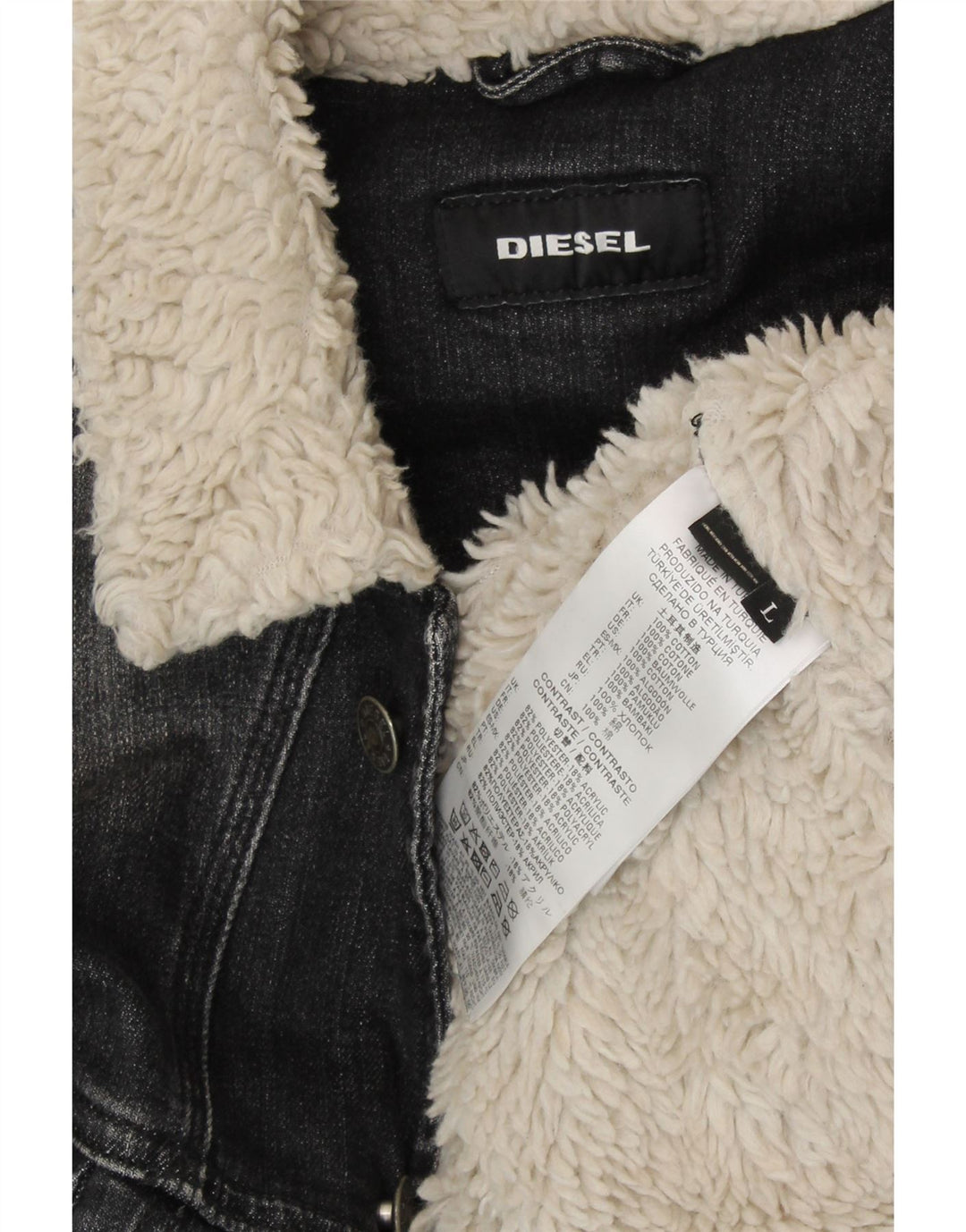 DIESEL Giacca da uomo in denim sherpa UK 40 grande cotone grigio
