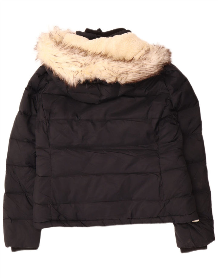 JACK WILLS Giacca imbottita con cappuccio da donna UK 14 Large Nero Nylon