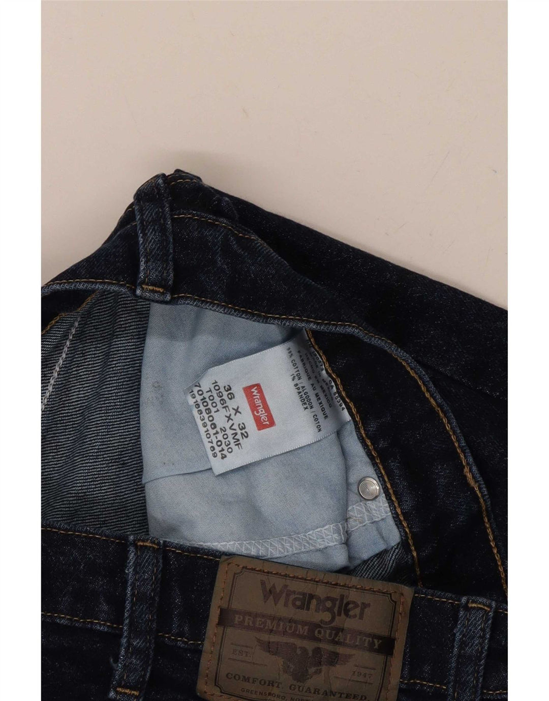 Jeans dritti da uomo Wrangler W36 L32 cotone blu navy