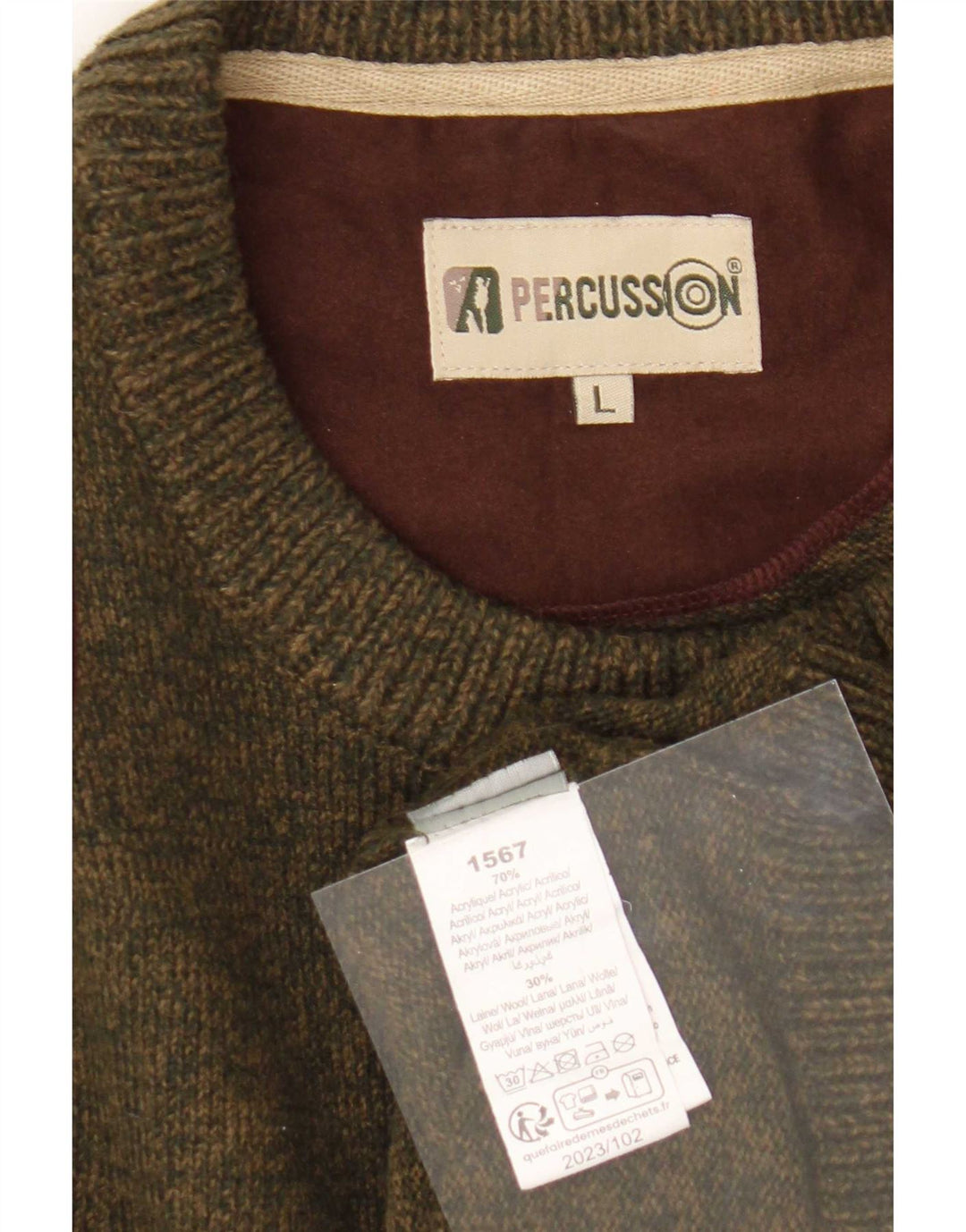 Maglione girocollo da uomo Percussion, grande, color kaki, in acrilico color block