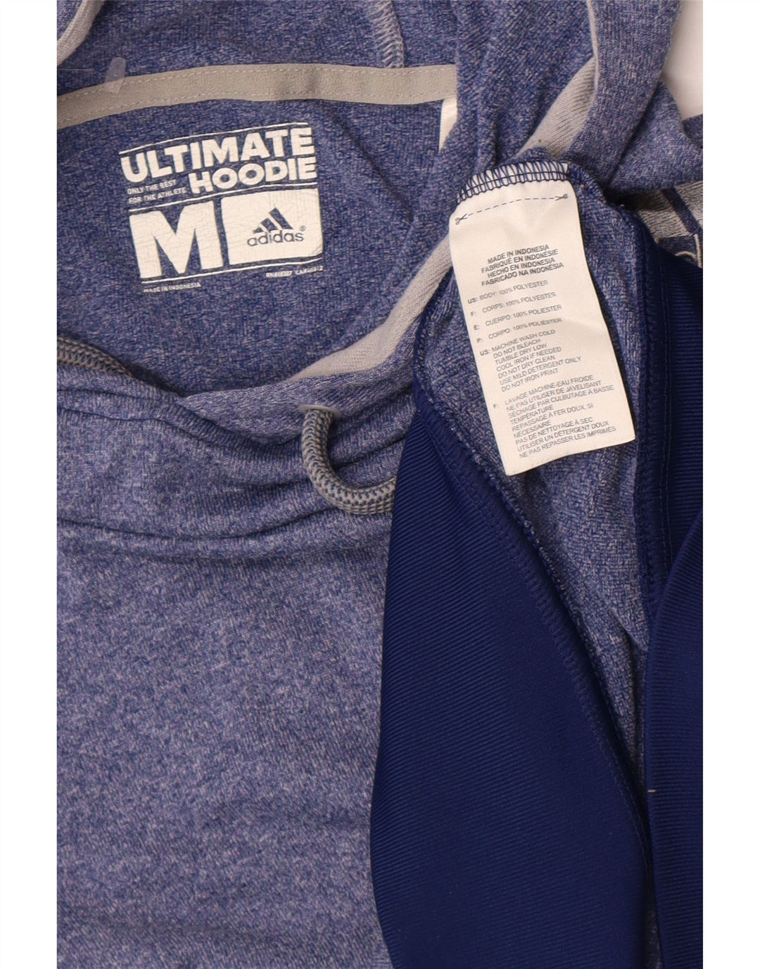 Felpa con cappuccio da donna Adidas UK 14 Poliestere screziato blu medio