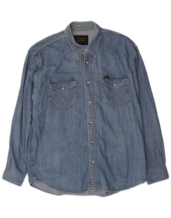 Camicia di jeans western da uomo Wrangler di grandi dimensioni in cotone blu