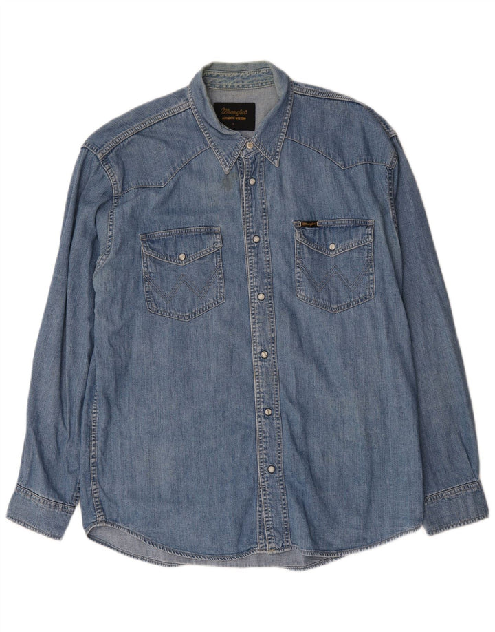 Camicia di jeans western da uomo Wrangler di grandi dimensioni in cotone blu