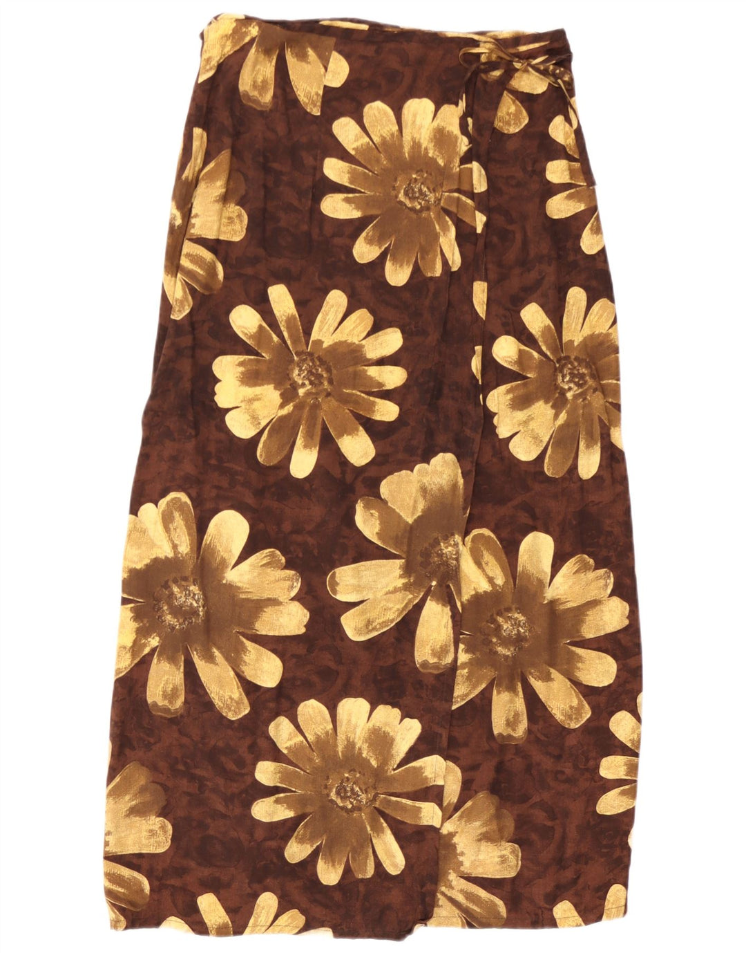 Gonna lunga vintage da donna a portafoglio media W30 in viscosa floreale marrone
