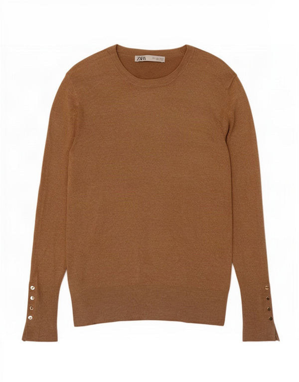 Maglione Zara da donna con scollo a barca UK 14 Large Beige Viscosa