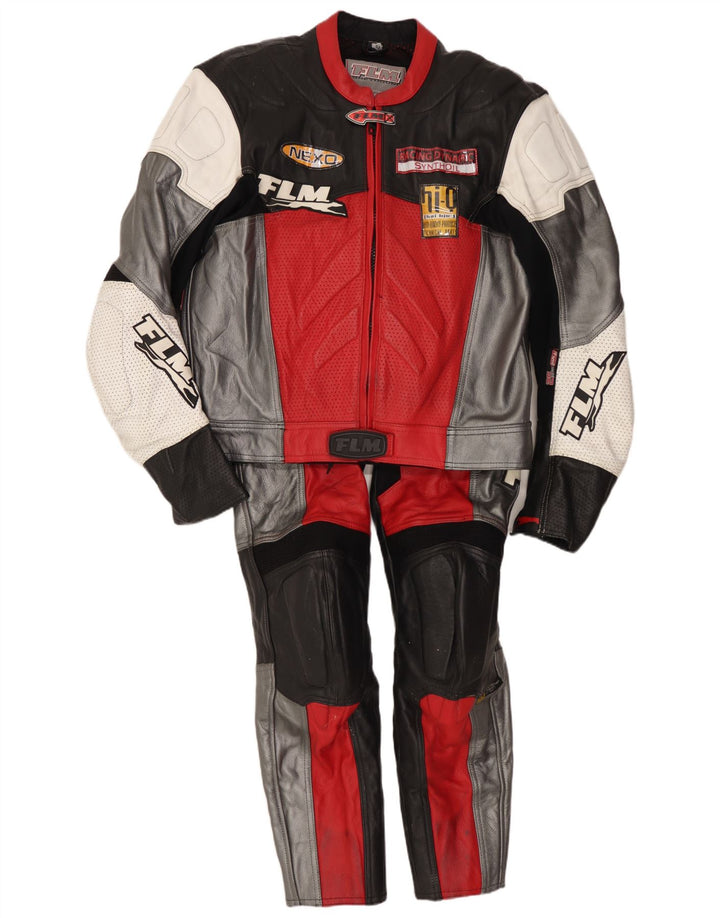 FLM Set da 2 pezzi con grafica moto da uomo IT 52 grande in pelle multicolore