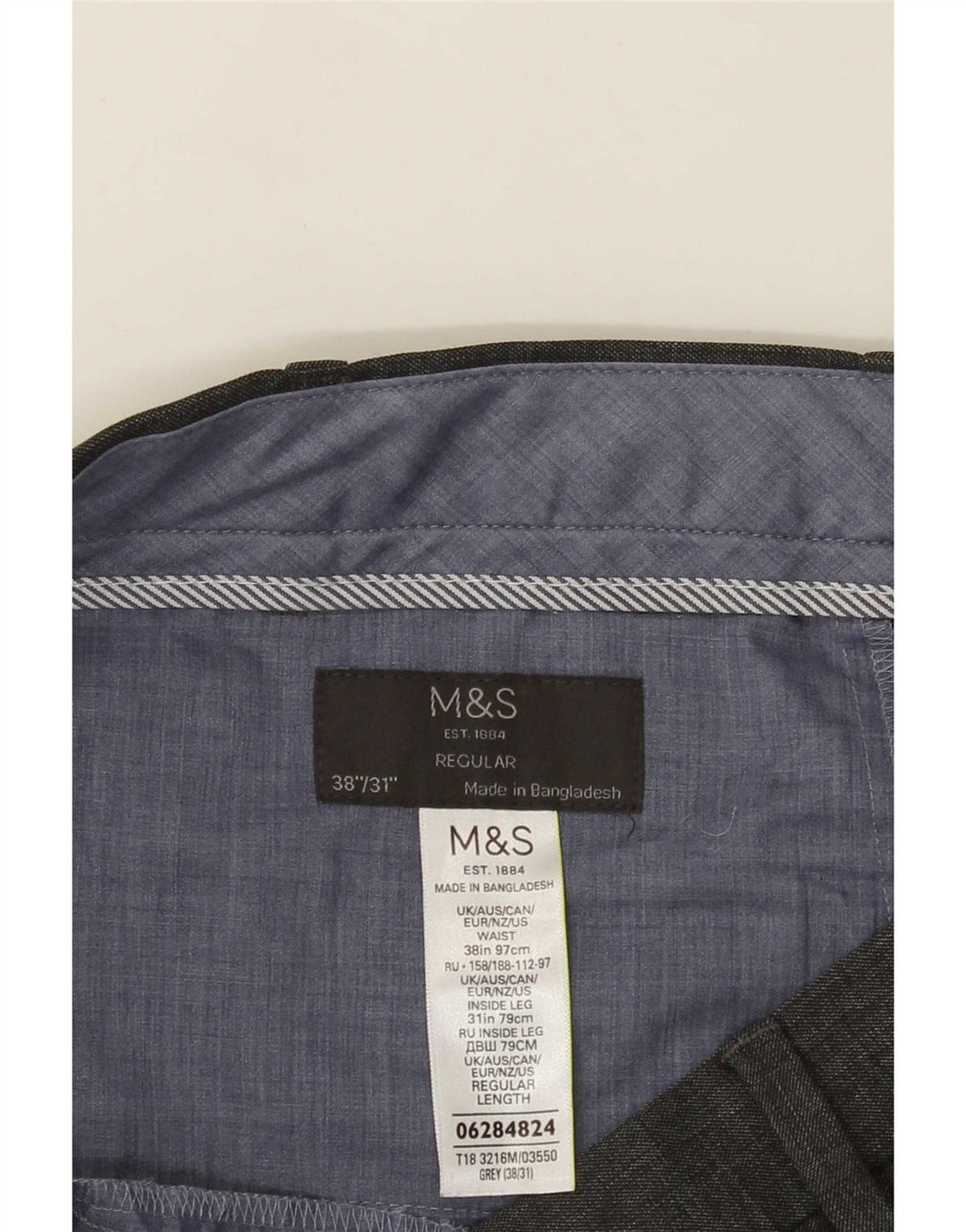 Pantaloni da abito regolari da uomo Marks & Spencer W38 L31 poliestere grigio