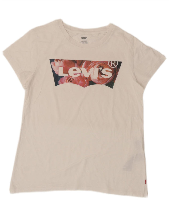 T-shirt grafica da donna Levi's Top UK 12 cotone bianco medio