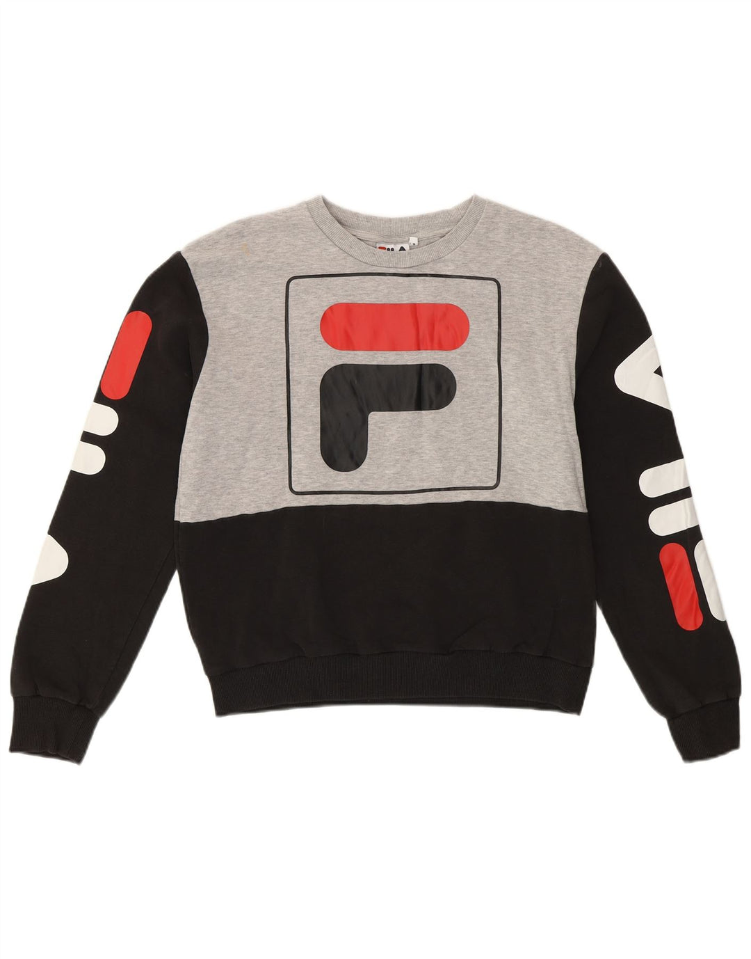 FILA Womens Oversized Sweatshirt Jumper UK 10 Small Black Colourblock