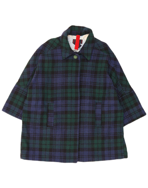 Soprabito vintage da donna UK 18 XL blu navy a quadri