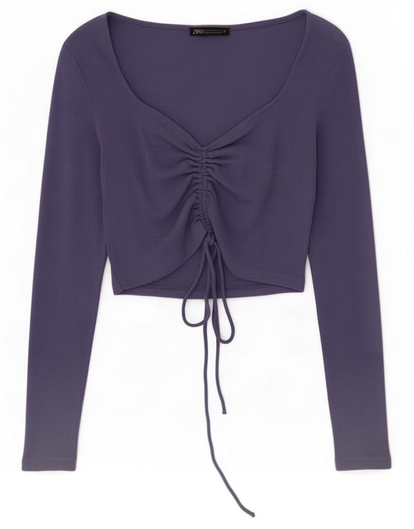 Top corto da donna Zara a maniche lunghe UK 12 cotone viola medio