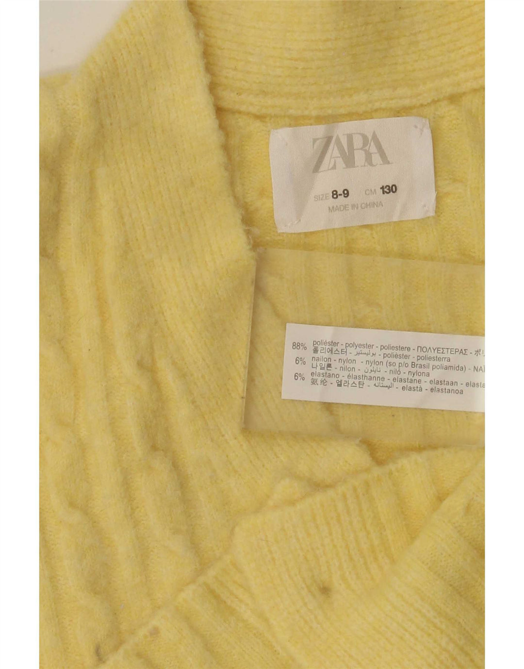 Maglione cardigan corto per ragazze Zara 8-9 anni in poliestere giallo