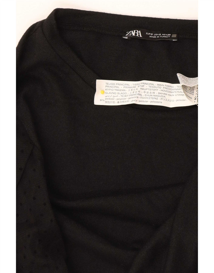Top Zara a maniche lunghe da donna, UK 10, piccolo poliestere nero a pois