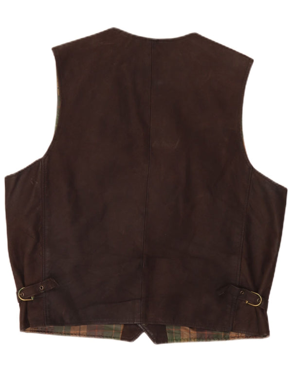 Gilet in pelle da uomo vintage IT 56 2XL Marrone