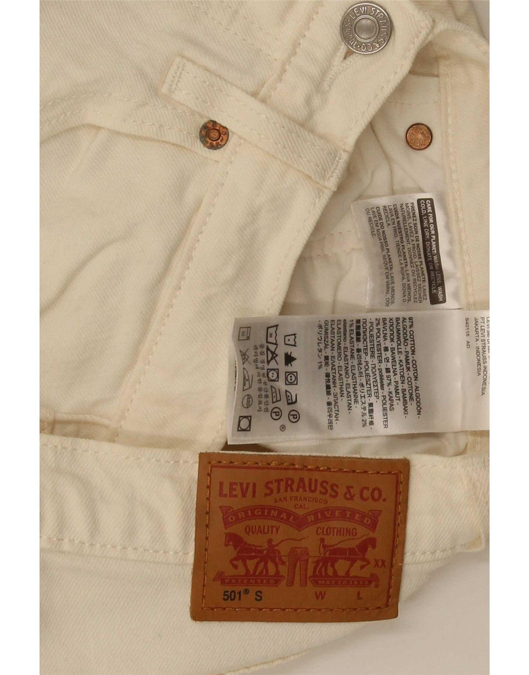 Jeans dritti 501 da donna Levi's W25 L28 in cotone bianco sporco