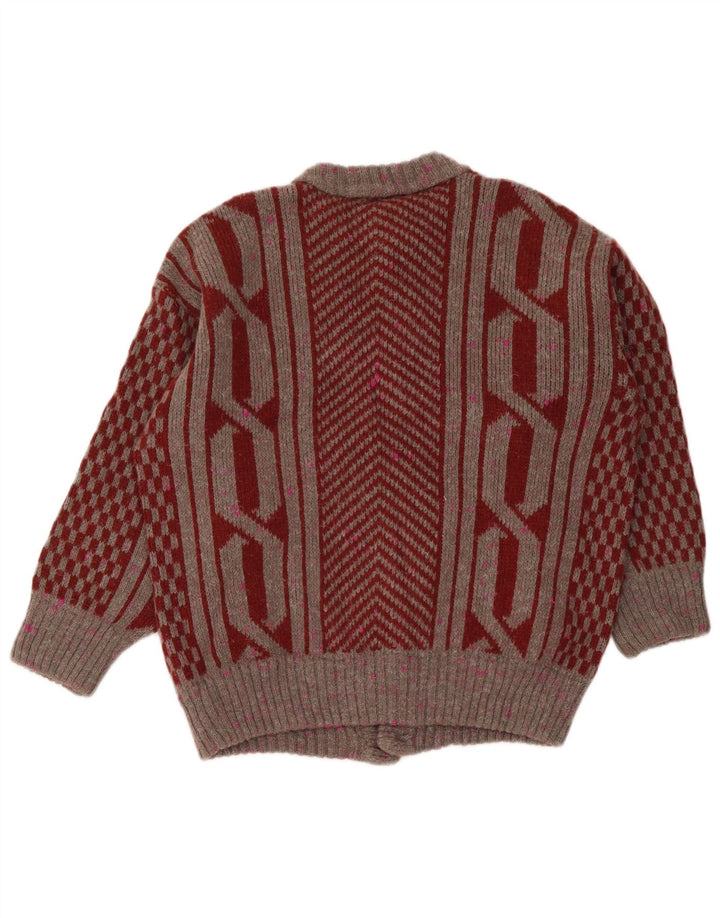 Maglione cardigan da uomo vintage geometrico bordeaux medio
