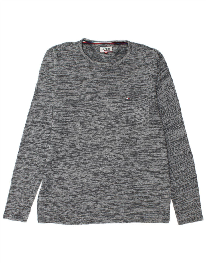 Maglione maglione girocollo da uomo Tommy Hilfiger XL cotone chiazzato grigio