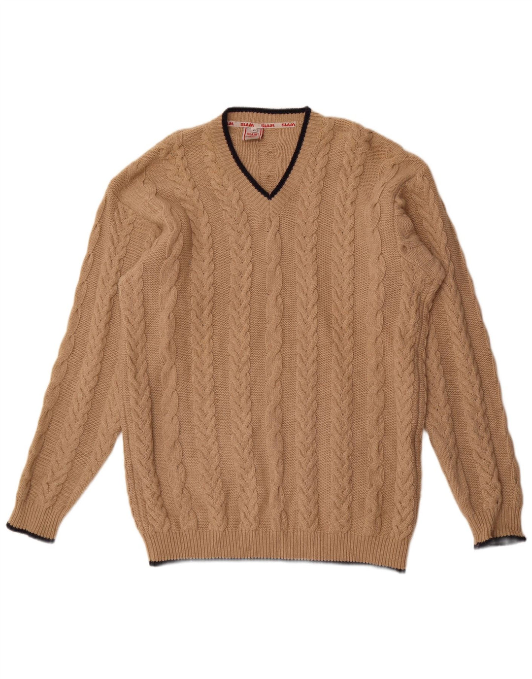 Maglione da uomo con scollo a V Slam XL in lana beige