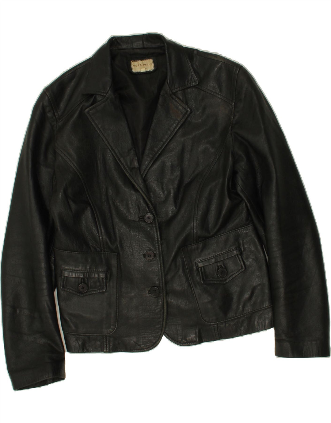 VINTAGE Womens Leather Jacket IT 48 XL Black Leather Vintage Vintage and Second-Hand Vintage from Messina Hembry 