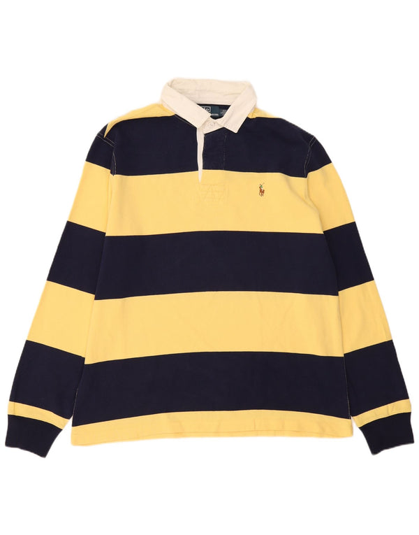 Polo Ralph Lauren da uomo a maniche lunghe da rugby, polo grande a righe blu navy