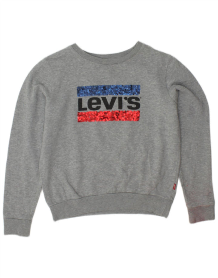 LEVI'S Girls Graphic Sweatshirt Jumper 15-16 Years Grey Cotton