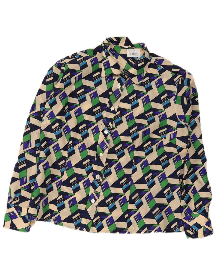 Camicetta camicia vintage da donna UK 20 2XL multicolore geometrica