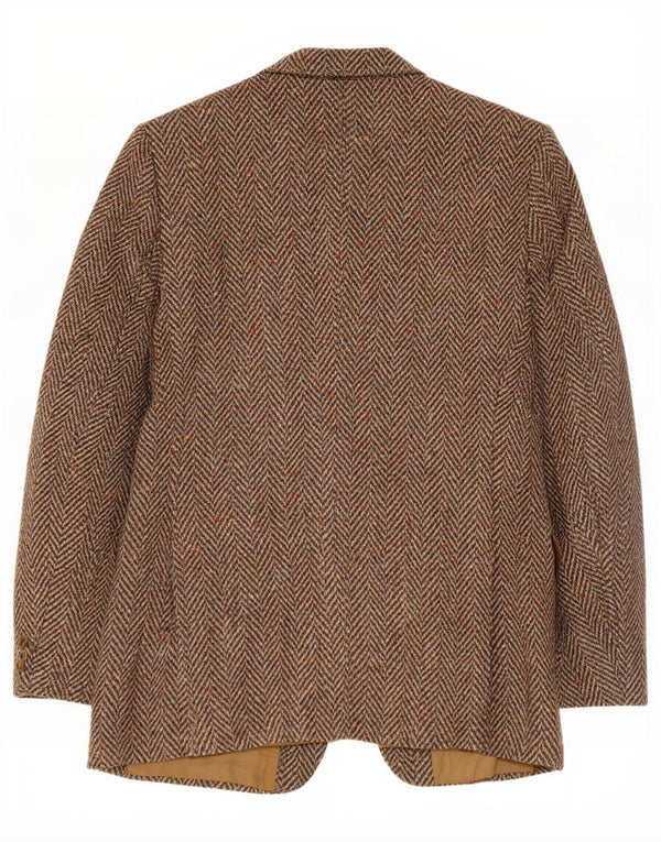 Giacca blazer vintage da uomo a 2 bottoni UK 38 a spina di pesce marrone medio