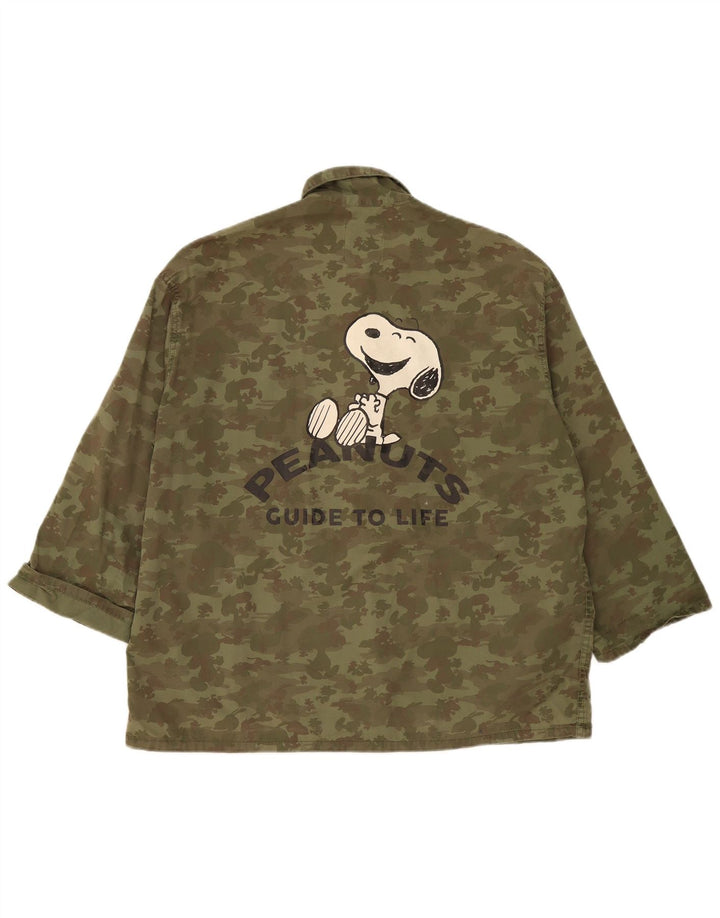 Zara Giacca da uomo con grafica grafica Peanuts UK 38 Medium Khaki Camouflage