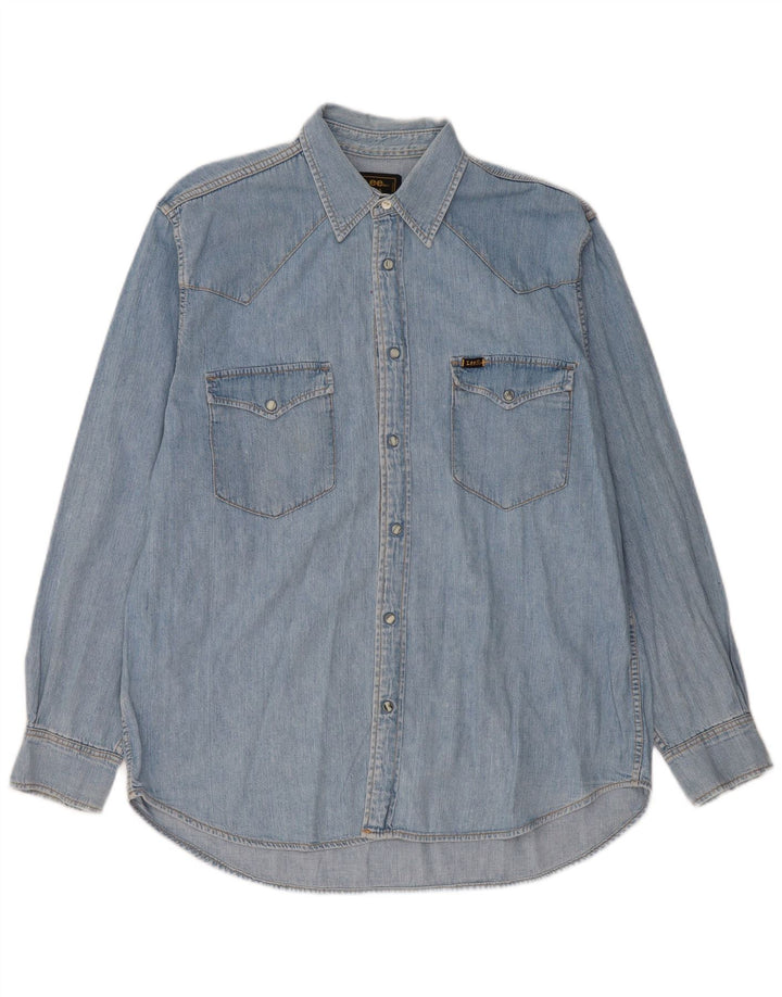 Camicia in denim da uomo Lee grande in cotone blu