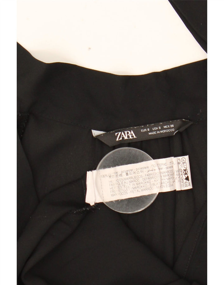 Zara, camicetta da donna a maniche lunghe con allacciatura sul davanti, taglia UK 10, piccola, in poliestere nero
