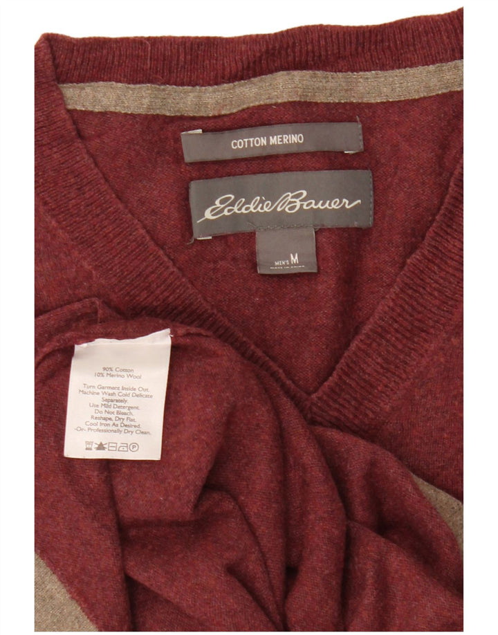 Maglione da uomo con scollo a V Eddie Bauer in cotone bordeaux medio