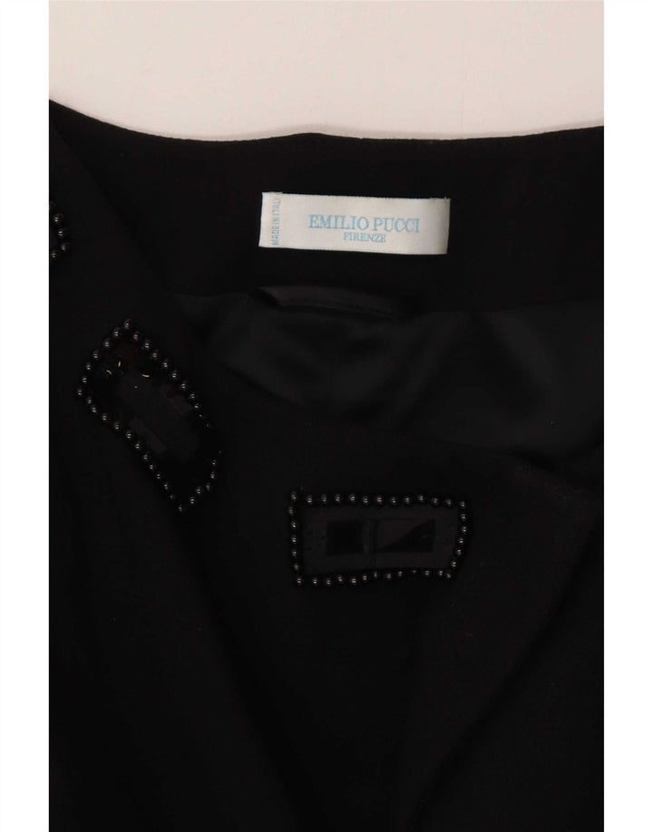 Giacca blazer lunga da donna Emilio Pucci UK 14 lana vergine nera media