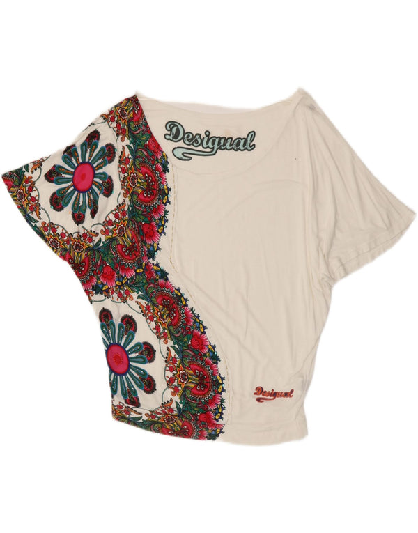 Desigual Camicetta grafica oversize da donna Top UK 10 Small White Floral