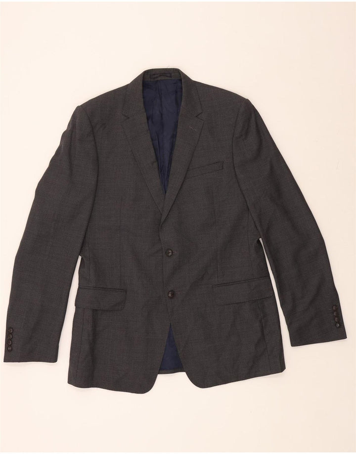 MARKS & SPENCER Mens Slim 2 Button Blazer Jacket IT 52 XL Grey Wool Vintage Marks & Spencer and Second-Hand Marks & Spencer from Messina Hembry 