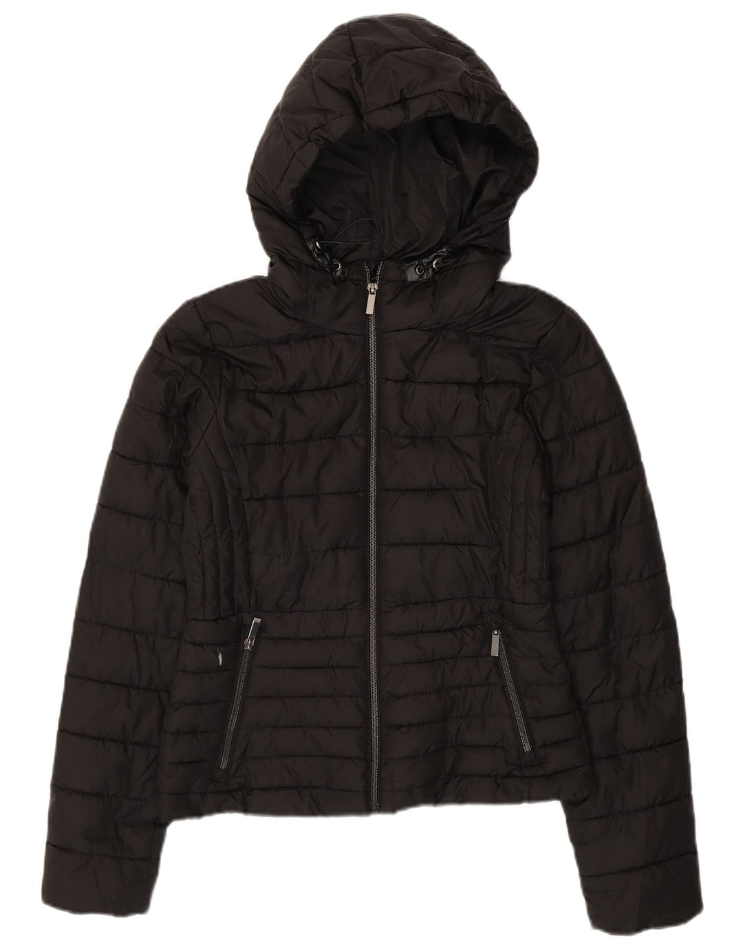 Giacca imbottita con cappuccio da donna Zara UK 10 piccola poliestere nero