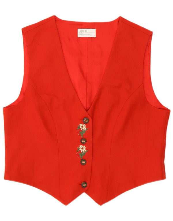 PETER HAHN Gilet corto da donna UK 20 2XL Lana vergine floreale rossa