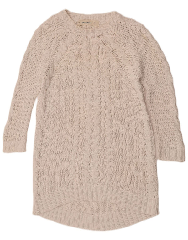Abito maglione Zara da donna con maniche a 3/4 UK 14 cotone bianco medio