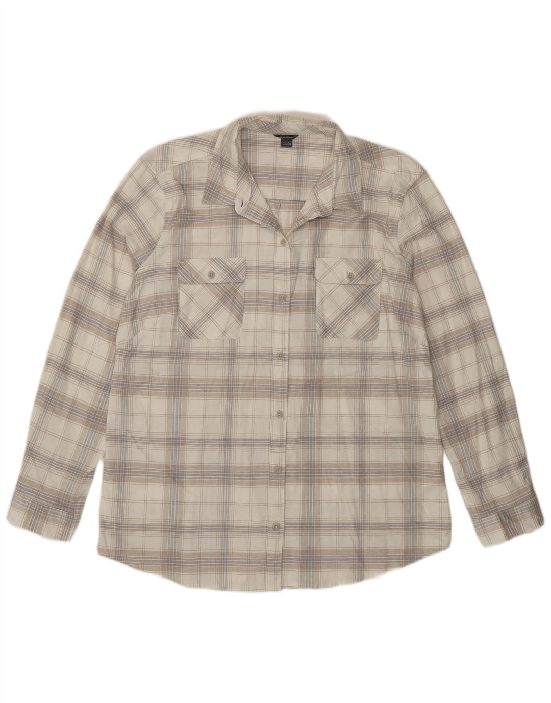 Camicia in flanella da donna Eddie Bauer UK 18 XL cotone scozzese bianco sporco