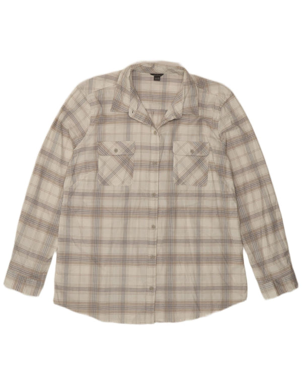 Camicia in flanella da donna Eddie Bauer UK 18 XL cotone scozzese bianco sporco